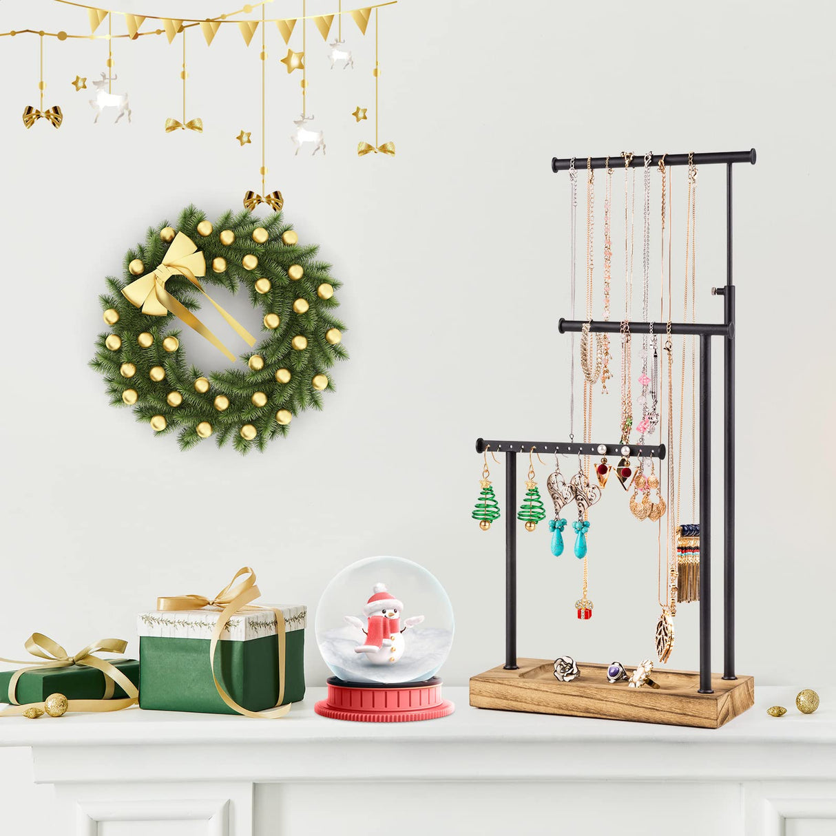 SRIWATANA Jewelry Organizer Stand, Extra Tall Necklace Holder Jewelry Holder, Gift Idea (Carbonized Black & Black) SRIWATANA