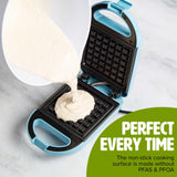 Tasty Mini Nonstick Waffle Maker, Perfect for Individual Waffles, Hash Browns, Brownies and more, Quick Results, Easy Clean Up, 600W, Blue Tasty