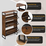 HOMMPA Shoe Storage Cabinet with 3 Flip Drawers, Freestanding Shoe Organizer with Metal Legs for Entryway, Narrow Shoe Rack Cabinet, Rustic Brown, 11.81''D x 31.49''W x 54.17''H HOMMPA