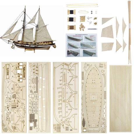 GAWEGM Wood Ship Model Kits for Adults to Build - Scale 1/100 1840 Halcon Baltimore Ship Wooden Model Kit, with Brass Upgrade Accessories, for Collections, DIY Handmade Crafts GAWEGM
