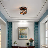 Fivess Lighting Rustic Farmhouse Flush Mount Ceiling Light 1-Light Metal and Wood Cage Mini Semi Flush Mount Light Fixture for Hallway Kitchen Entryway, Black Fivess Lighting