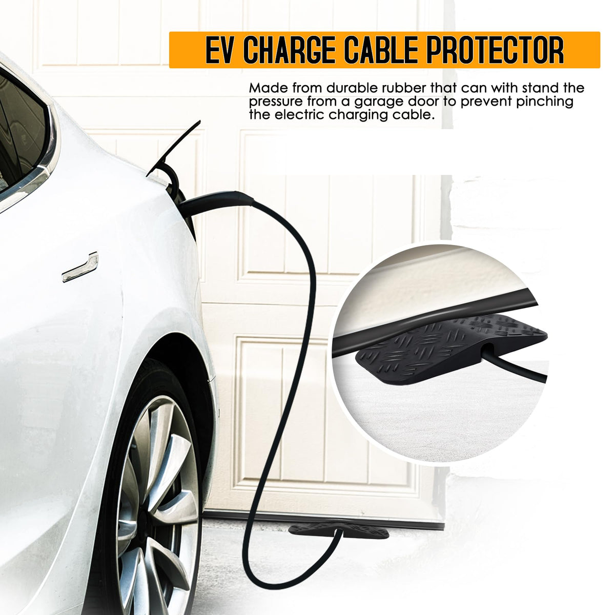 Vizava Ev Charger Cable Protector with Handle For Garage Door,Gap Minimizing Design Heavy Duty Soft Rubber Ev Charger Cord Protector Compatible for Tesla(Model 3/Y/X/S), J1772 Chargers,Prevents Damage Vizava