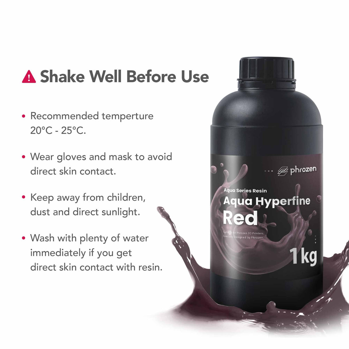 phrozen Aqua Hyperfine Photopolymer Resin for 9K, 12K or Higher Resolution 3D Printers, 405nm LCD UV-Curing 3D Printing with Low Shrinkage & Superior Precision, Smooth Surface Finish (Red, 1KG) phrozen