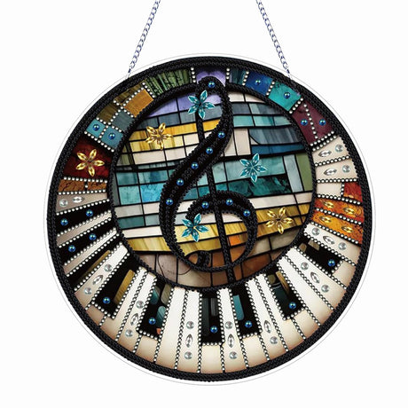 5D Diamond Painting Kits Hanging Pendant, Glass Special Shaped Piano Notes DIY Diamond Painting Hanging Suncatcher, Double-Sided Pattern Window Pendant Ornament for Home Decoration and Gift Generic