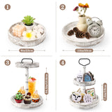 ASMPCUE 2 Tiered Tray Stand, Farmhouse Tiered Tray Stand with Metal Handle for Home Kitchen Decor, Wooden Rustic Two Tiered Serving Tray Coffee Table Tray for Holiday, Tray ONLY(Distressed White) ASMPCUE