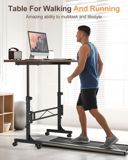 Small Standing Desk Adjustable Height, Mobile Stand Up Desk with Wheels, 32 Inch Portable Rolling Desk Small Computer Desk, Portable Laptop Desk Standing Table Rustic