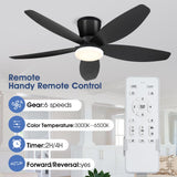 Surtime 42" Ceiling Fans with Lights-Low Profile Ceiling Fan with Light and Remote/APP Control,Flush Mount,DC Reversible,LED Dimmable Black Ceiling Fans for Bedroom,Indoor/Outdoor Patio Use Surtime