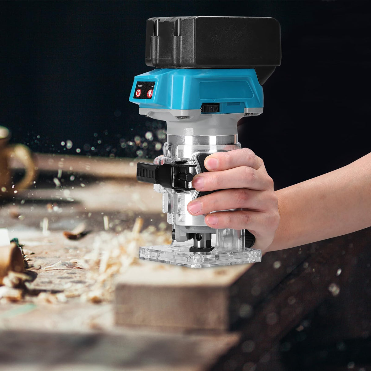 Cordless Wood Router Tool, 600W 6-level Variable Speed Brushless Electric Trimming Machine, 1/4" Collet 18000rpm Hand Compact Edge Trimmer for Engraving Slotting Carving Woodworking DIY VISLONE
