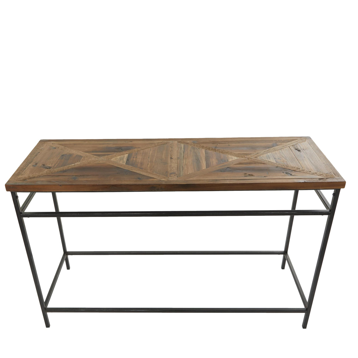 Deco 79 Metal Console Table with Brown Wood Top, 48" x 16" x 30", Black Deco 79