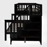 Merax Twin-Over-Full Stairway Bunk Bed with Trundle, Storage Staircase and Full Length Guardrail, Solid Wood Storage Bunk Bed with Trundle, No Spring Box Needed (Espresso) Merax