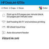 HP DeskJet 4255e Wireless All-in-One Color Inkjet Printer, Scanner, Copier, Best-for-Home, 3 Months of Ink Included (588S6A) HP