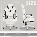 Vonesse Gaming Chair, Computer Chair Fabric with Pocket Spring Cushion, Office Chair with Footrest and Massage Lumbar Support, Reclining Gaming Chairs for Adults 250LBS (Beige White) Vonesse