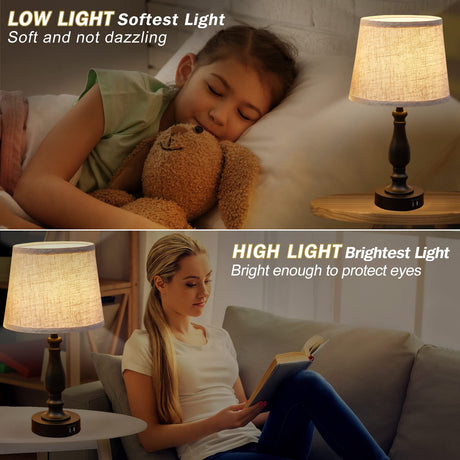 EJIAXIN Table Lamps Set of 2, Bedside Nightstand Lamps with USB Charging Ports, 3 Way Dimmable Touch with Linen Fabric Lampshade, Modern Small Lamp for Bedrooms, Living Room (Bulbs Included) EJIAXIN