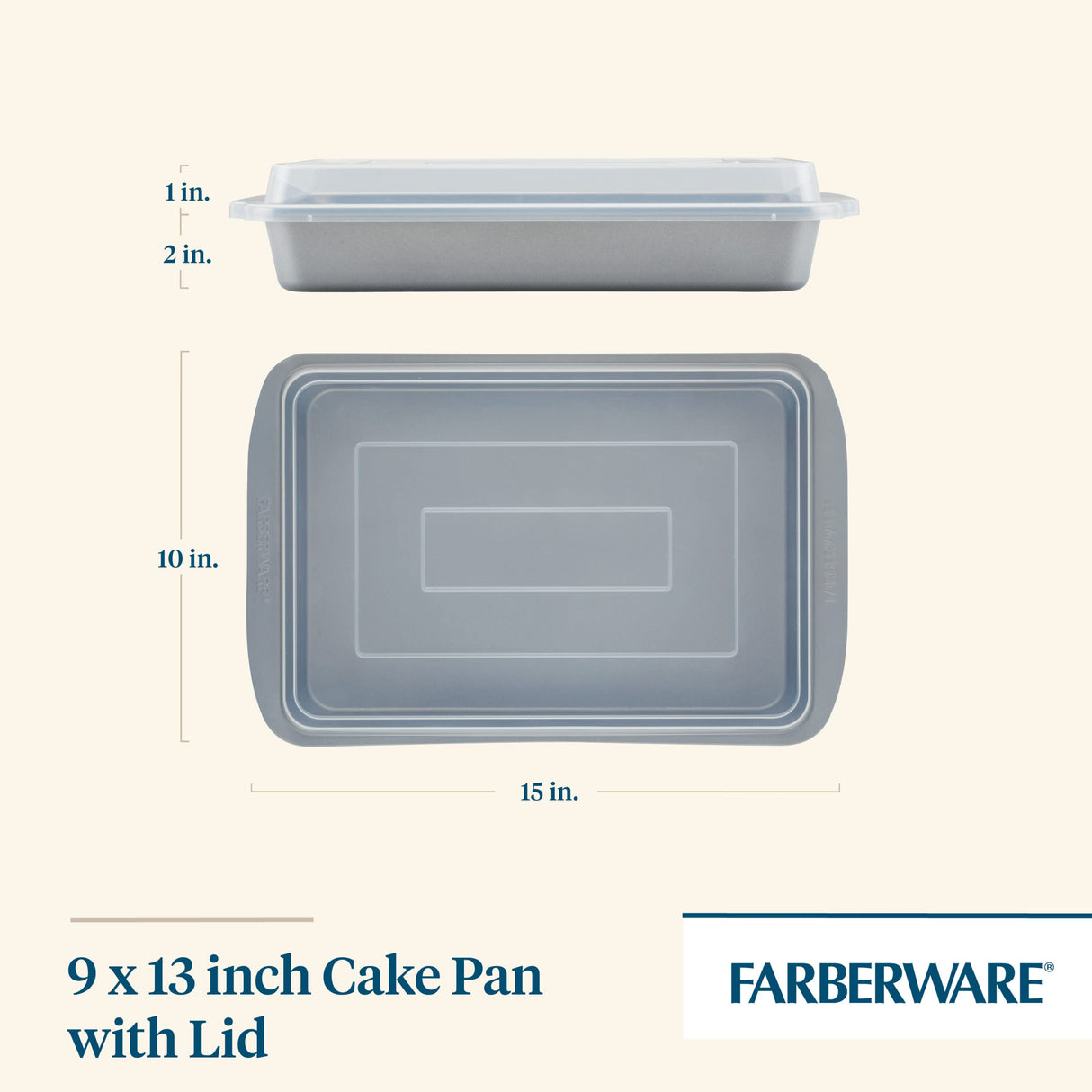 Farberware GoldenBake Bakeware Nonstick Baking Pan/Cake Pan with Lid, Rectangle, Insulated, 9 Inch x 13 Inch - Gray Farberware