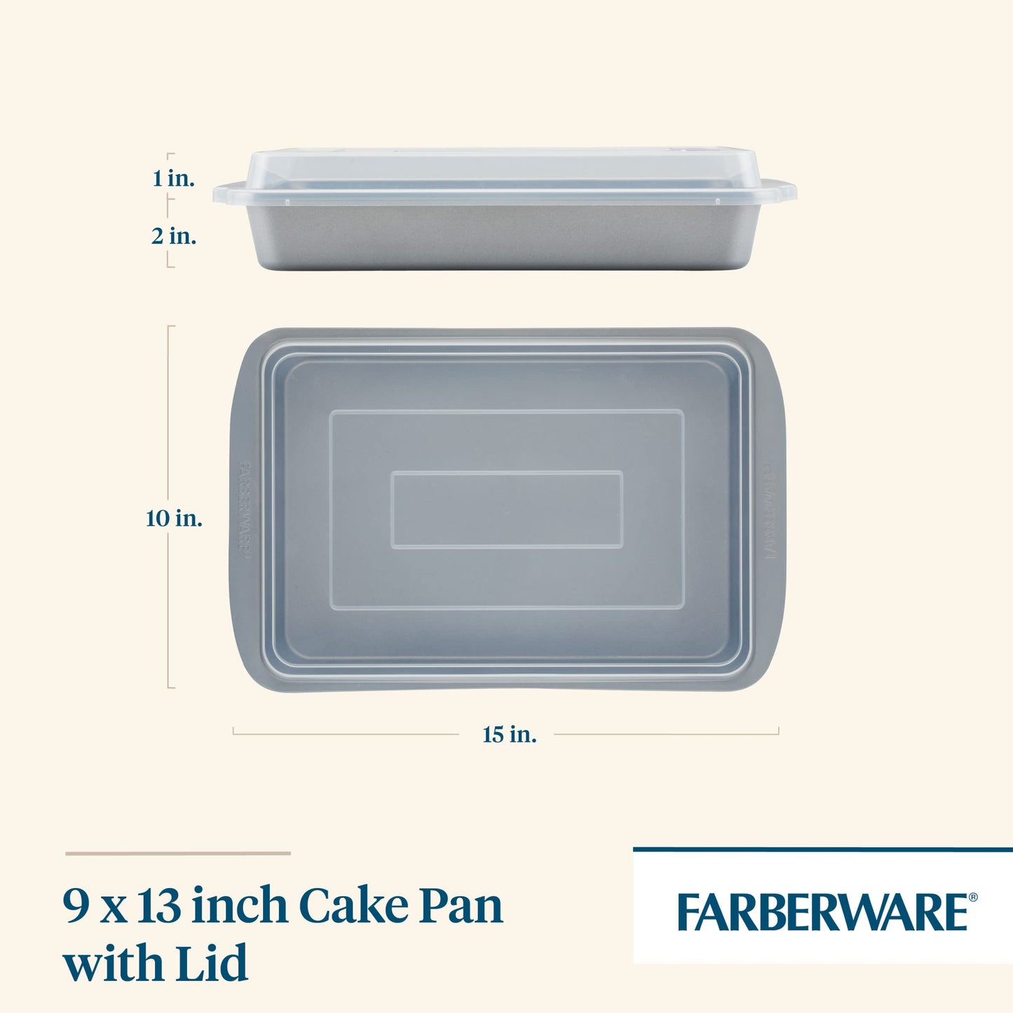 Farberware GoldenBake Bakeware Nonstick Baking Pan/Cake Pan with Lid, Rectangle, Insulated, 9 Inch x 13 Inch - Gray