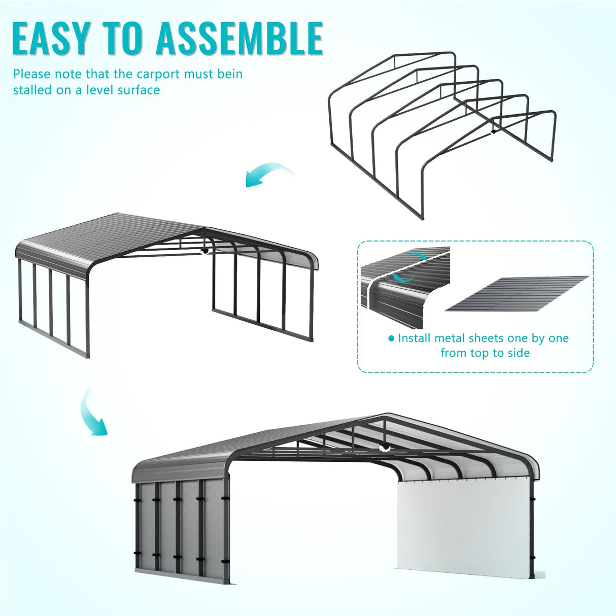 Metal Carport,Car Ports 20x20 Heavy Duty Metal for Snow,Car Tent Garage with Galvanized Metal Roof,Outdoor Two Car Carport All Weather Sannwsg