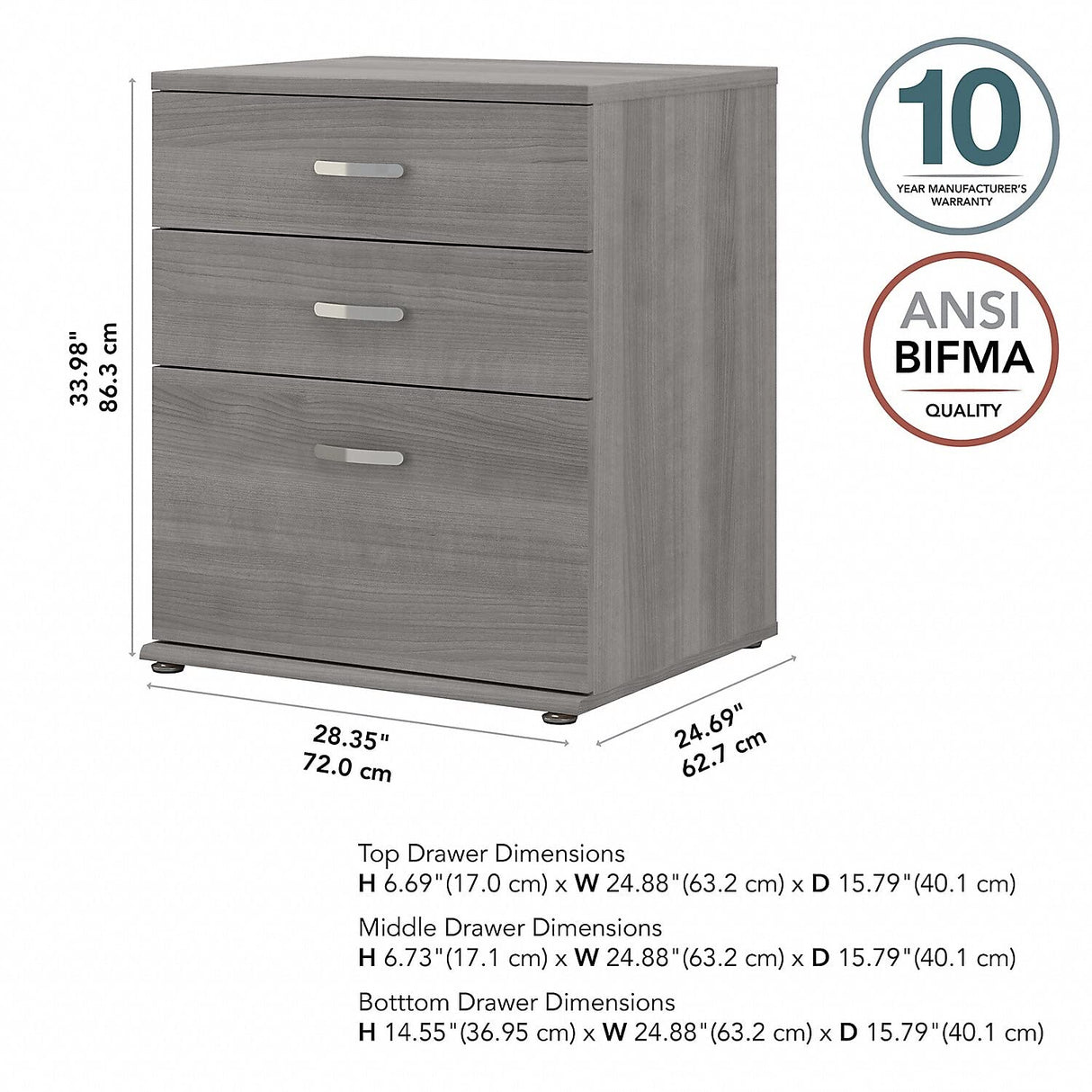 Bush Business Furniture Universal 34-inch Floor Storage Cabinet with Drawers, Platinum Gray (UNS328PG) Bush Business Furniture