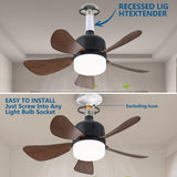 Dalouguan Socket Fan Light with Remote, 18" Wood Dimmable LED Small Ceiling Fans with Lights, 3 Colors 3000K-6500K Replacement Light Bulb Fan for Bedroom Kitchen Living Room Garage Dalouguan