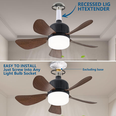 Dalouguan Socket Fan Light with Remote, 18" Wood Dimmable LED Small Ceiling Fans with Lights, 3 Colors 3000K-6500K Replacement Light Bulb Fan for Bedroom Kitchen Living Room Garage Dalouguan