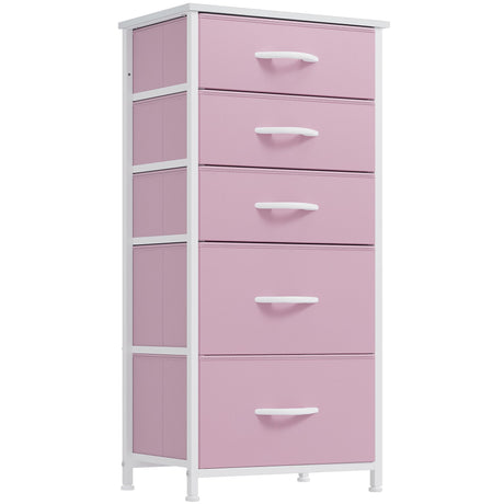 YITAHOME 5 Drawers Dresser - Fabric Dresser, Organizer Unit for Living Room, Closets(Pink) YITAHOME