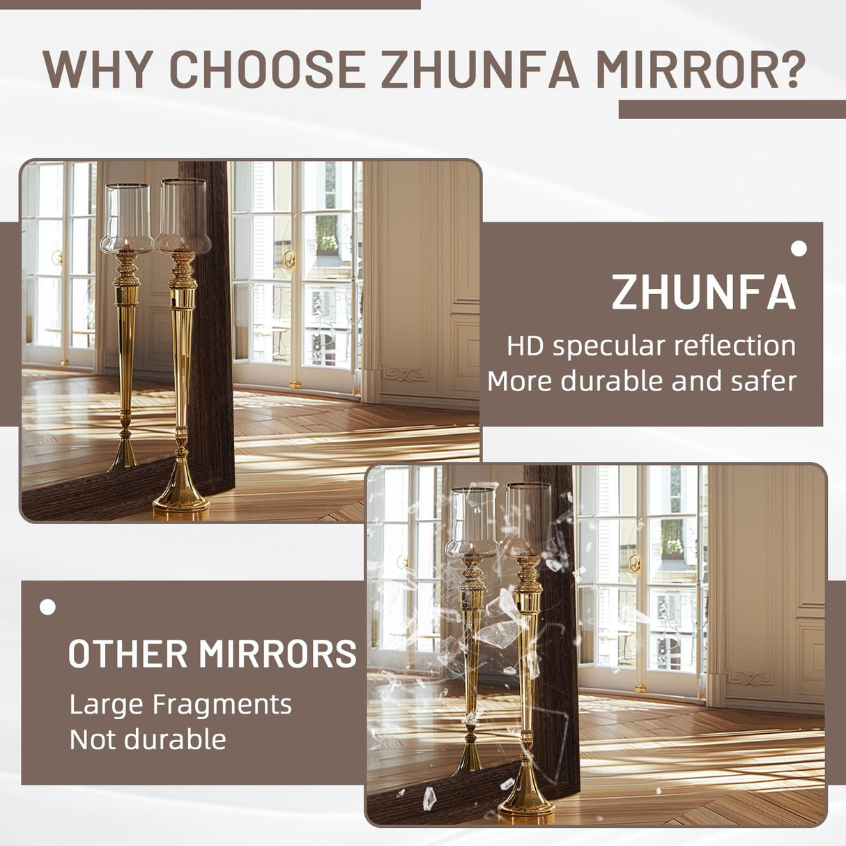 ZHUNFA Arched Full Length Mirror with Solid Wood Frame, 71x32 Farmhouse Wall Mounted Floor Mirror with Stand, Vertical Hanging, Leaning Standing for Bedroom, Living Room, Brown ZHUNFA