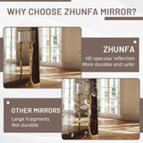 ZHUNFA Arched Full Length Mirror with Solid Wood Frame, 71x32 Farmhouse Wall Mounted Floor Mirror with Stand, Vertical Hanging, Leaning Standing for Bedroom, Living Room, Brown ZHUNFA