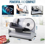 Meat Slicer, 200W Powerful Electric Food Slicer-Deli Meat Slicer Machine for Home Use for, Cheese, Bread, Vegetables-2 Round 7.5" Stainless Steel Blade, Child Lock Protection & Adjustable Thickness Ecomerr