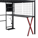 MERITLINE Full Gaming Loft Bed with Desk and Storage Wardrobe& LED RGB,Metal Gaming Bed with Stairs and Storage Case,for Adults Teens (Black) MERITLINE