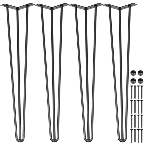 VEVOR Hairpin Table Legs 20" Black Set of 4 Desk Legs 880lbs Load Capacity (Each 220lbs) Hairpin Desk Legs 3 Rods for Bench Desk Dining End Table Chairs Carbon Steel DIY Heavy Duty Furniture Legs VEVOR