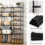 WOWLIVE 4 Row 9 Tiers Extra Large Shoe Rack 72-80 Pairs Big Tall Metal Shoe Shelf, Heavy Duty Organizer for Closet Entryway, Boot Rack Storage Stackable Stand for Garage Black WOWLIVE