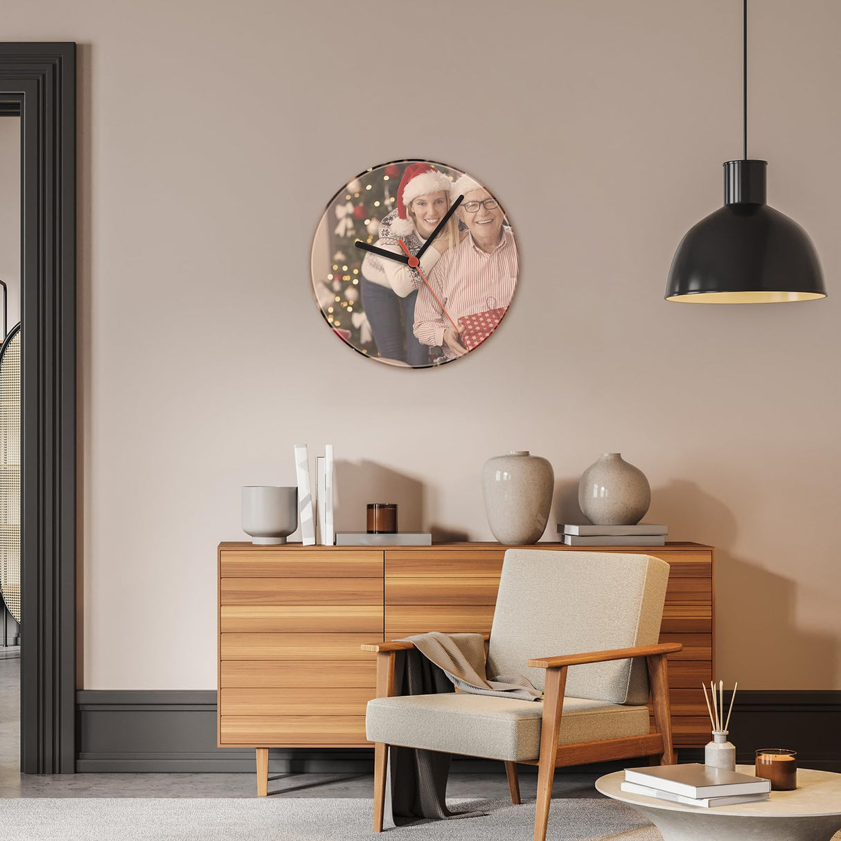 Briwooody 6 Pcs Sublimation Blank Clocks Wood DIY Wall Clock Round Printing Wall Clock Battery Operated Clock for Halloween Christmas Thanksgiving Day School Home Decor(9.8 Inch) Briwooody