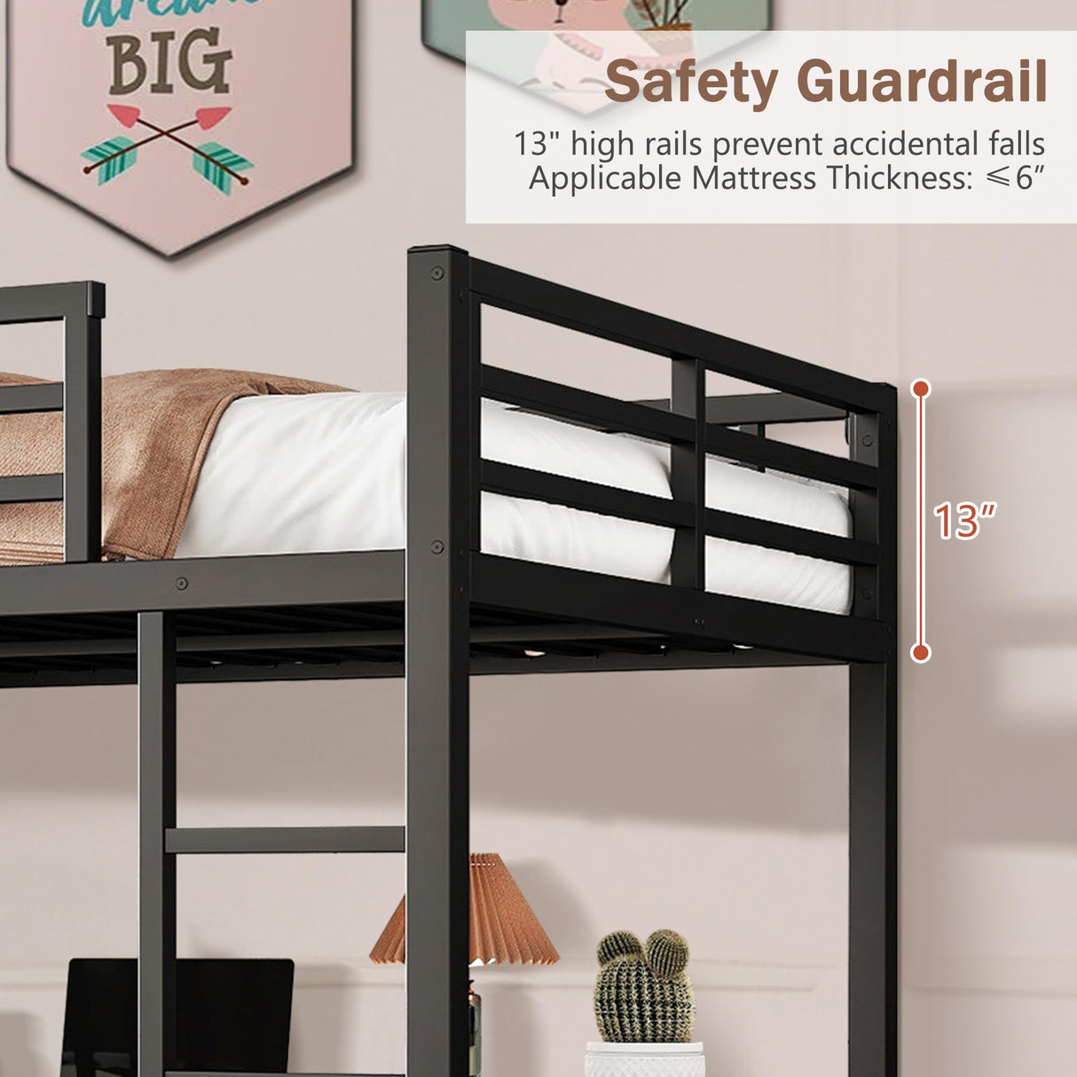 MAKIAAP Queen Heavy Duty Metal Loft Bed with L-Shaped Desk, Wardrobe & 5 Storage Shelves – Space-Saving Design for Kids, Teens, Adults – 500LBS Capacity, Easy Assembly (Queen) MAKIAAP