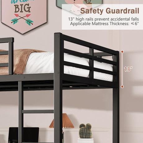 MAKIAAP Queen Heavy Duty Metal Loft Bed with L-Shaped Desk, Wardrobe & 5 Storage Shelves – Space-Saving Design for Kids, Teens, Adults – 500LBS Capacity, Easy Assembly (Queen) MAKIAAP