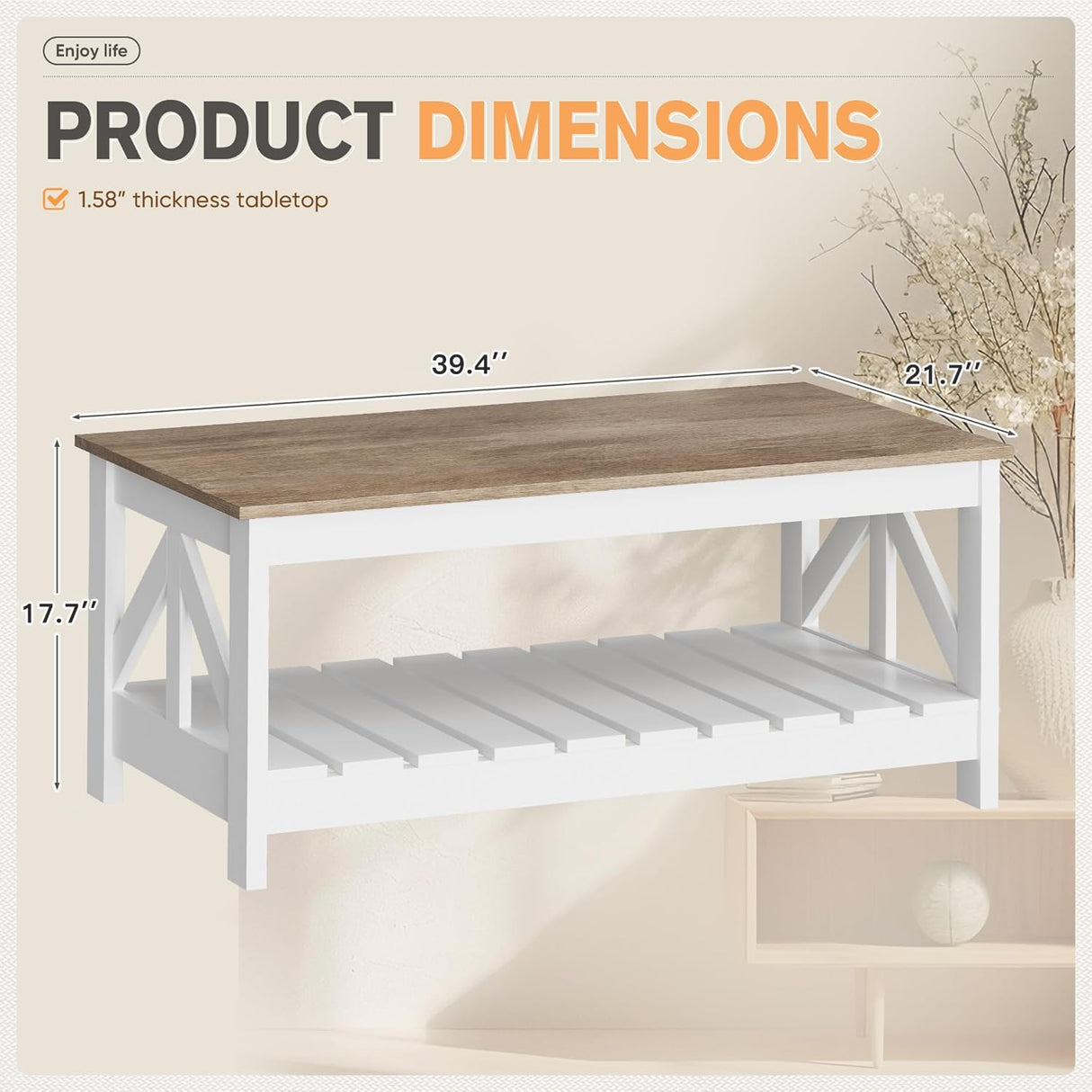 YESHOMY 39" Farmhouse Coffee Table, Coffee Tables for Living Room, Farmhouse Square Coffee Table with Storage, Couch Table, Small Tables for Small Spaces, Gray and White YESHOMY