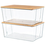Qilinba 2 Pcs Clear Bread Box with Bamboo Board Lid for Kitchen Countertop, Bread Storage Container for Homemade Bread Qilinba