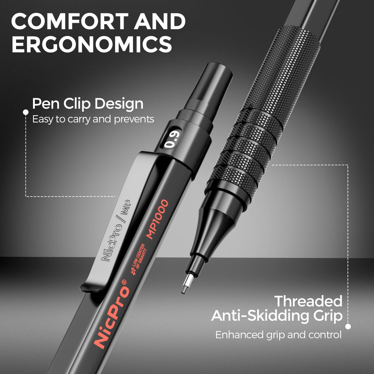 Nicpro 30PCS Black Metal Mechanical Pencil Set in Leather Case, Art Drafting Pencil 0.5, 0.7, 0.9 mm, 2mm Lead Pencil Holders for Sketching Drawing With 16 Tube (6B 4B 2B HB 2H 4H Colors)Lead Refills Nicpro