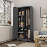 GREATMEET Broom Closet,Broom Closet Storage Cabinet,Metal Garage Storage Cabinet with Lock, Lockable Laundry Room Storage Cabinets,Utility Closet,Broom and Mop Storage Cabinet,Grey 73" H GREATMEET