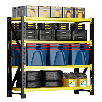 Qxdyt 3000LBS Heavy Duty Storage Shelves,78''H Metal Garage Shelving, 4-Tier Adjustable Garage Organization Shelving Units, Industrial Shelving for Warehouse,Workshop- Black & Yellow