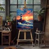 Natuyalo Paint by Numbers for Adults Beginner, Lighthouse Acrylic Easy Paint by Numbers Kits Sunset Seascape Craft Kits for Adults Suitable for Home Wall Decoration Flameless 16x20 Inch Natuyalo