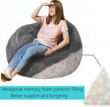 Bean Bag Chair 3Ft Luxurious Faux Rabbit Fur Memory Foam Bean Bag Chairs for Adults/Teens with Filling,Ultra Soft Faux Fur Fabric, Round Fluffy Sofa for Living Room Bedroom College Dorm (Grey) Kisoy