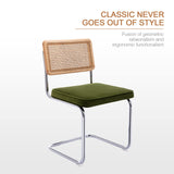 Zesthouse Dining Chairs Set of 4, Velvet Accent Chairs with Natural Cane Back & Stainless Chrome Base, Modern Mid Century Breuer Designed Chairs, Upholstered Rattan Dining Room Kitchen Chairs Zesthouse