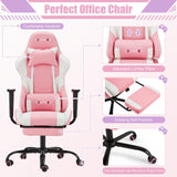 ECOTOUGE PC Gaming Chair Massage Ergonomic Office Desk Chair Racing PU Leather Recliner Swivel Rocker with Headrest and Lumbar Pillow, Pink-White ECOTOUGE