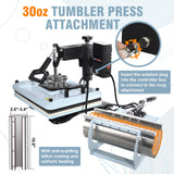 PlanetFlame Heat Press Machine 12x15 Inch, 360° Swing Away 5 in 1 Heat Transfer Machine, Multifunctional Heat Transfer Press Machine with 30OZ Tumbler Attachment for Hat/Plate/T-Shirt/Mug, Blue PlanetFlame