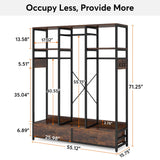Tribesigns Clothes Rack for Hanging Clothes, Wardrobe Closet with 2 Drawers, Heavy Duty Garment Rack with Shelves and 6 Hanging Hooks, Freestanding Closet Organizer for Bedroom, Laundry, Rustic Tribesigns