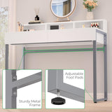 GreenForest Vanity Desk with 2 Drawers, White Makeup Desk with 3 Storage Spaces, 40 inch Small Desk with Silver Metal Legs, Modern Home Office Desk for Kids, Bedroom (No Mirror) GreenForest