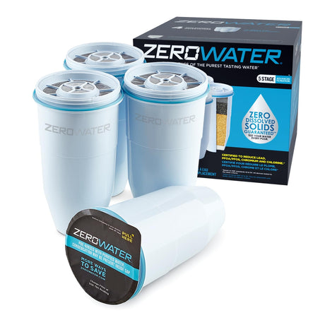 Culligan ZeroWater Official Replacement Filter - 5-Stage 0 TDS Filter Replacement - System IAPMO Certified to Reduce Lead, Chromium, and PFOA/PFOS, 4-Pack ZeroWater