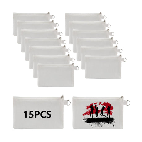 OKBA 15 Pcs Sublimation Blank canvas makeup bags bulk, Multi-purpose Cosmetic Bag,DIY Heat Transfer Cosmetic White Bags, 7.28 * 4.72 inches (18.5 * 12cm) OKBA