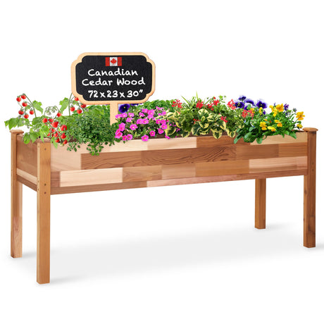 Jumbl Raised Canadian Cedar Garden Bed | Elevated Wood Planter for Growing Fresh Herbs, Vegetables, Flowers, Succulents | 72x23x30” Jumbl