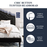 Allewie Full Size Platform Bed Frame with Adjustable Velvet Tiara Headboard, Upholstered Diamond Button Tufted, Wood Slats Support, No Box Spring Needed, Black Allewie