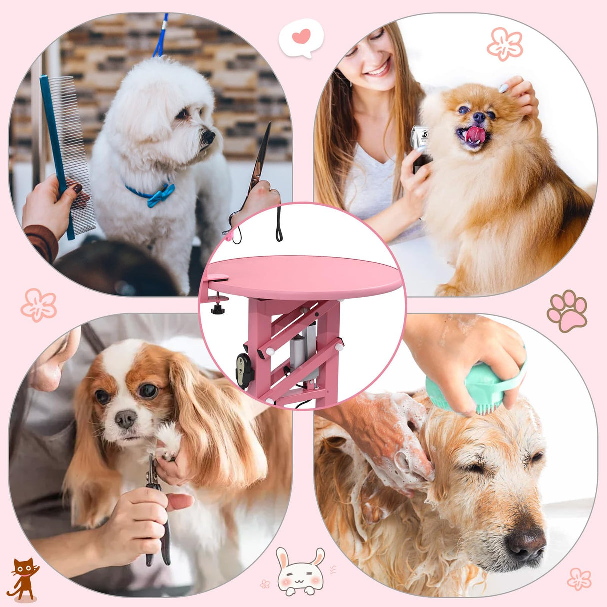 CIRONBOW 24" Electric Dog Grooming Table, Adjustable Fast Lifting Heavy Duty Dog Grooming Table for Small Dogs with Anti Skid Tabletop, Grooming Set, Remote,Tool Organizer and Arms,Pink CIRONBOW